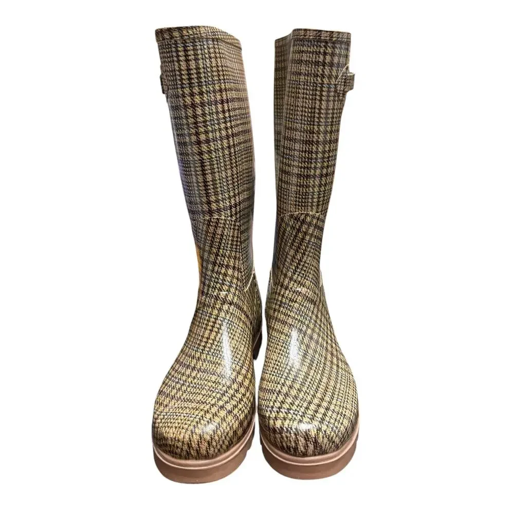 Tamara Henriques Women’s Size EU 40 US 9 Tall Rain Boots Brown Plaid Waterproof